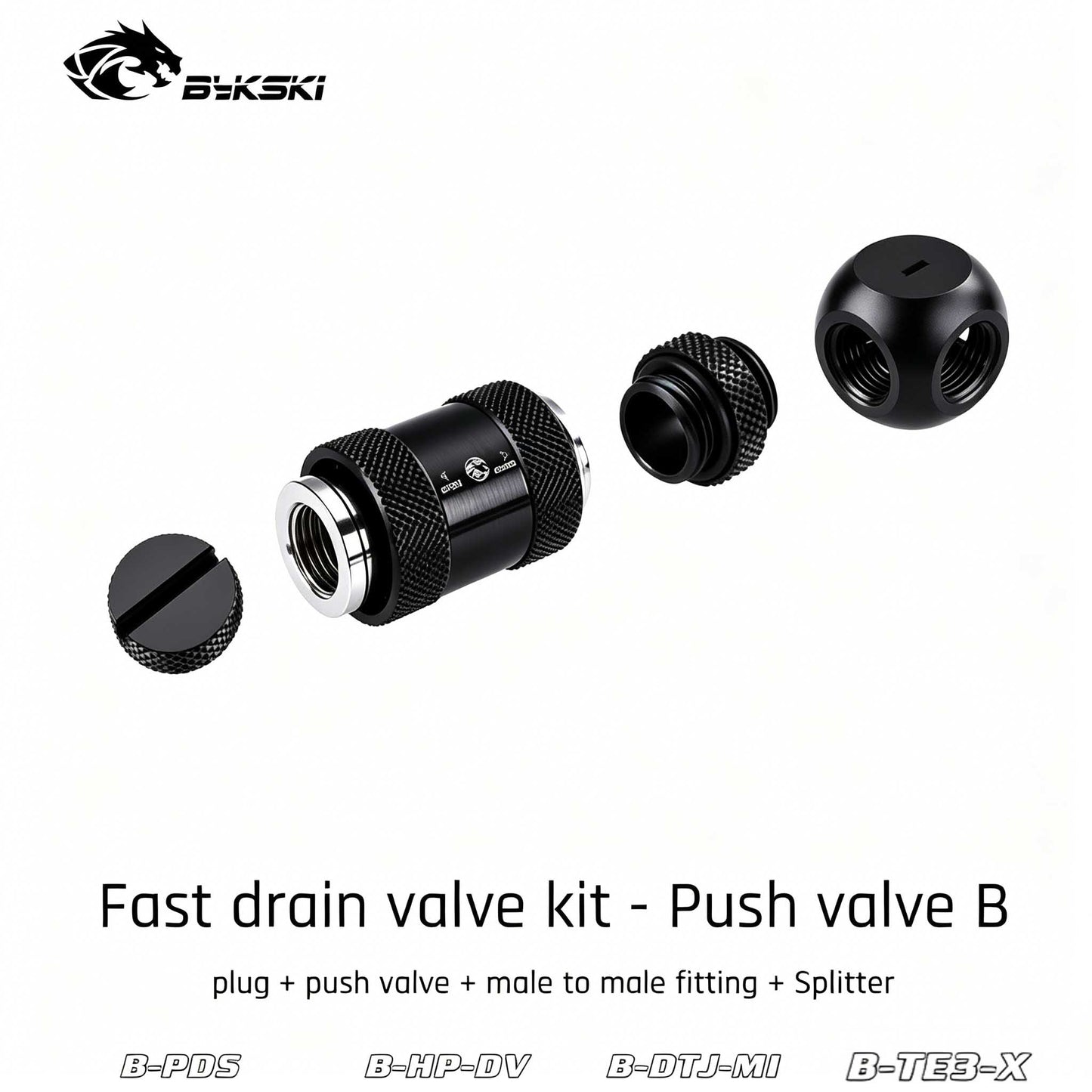Valve Kit Drain Push Water Combination Ball G1/4" Computer Case Cooling Copper & Aluminum Bykski