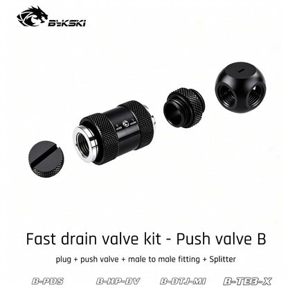 Valve Kit Drain Push Water Combination Ball G1/4" Computer Case Cooling Copper & Aluminum Bykski