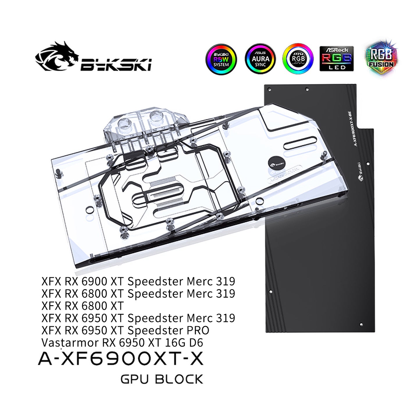 Bykski GPU Water Cooling Block For XFX RX 6950XT/6900XT/6800XT Speedster Merc 319, Vastarmor 6950XT, A-XF6900XT-X