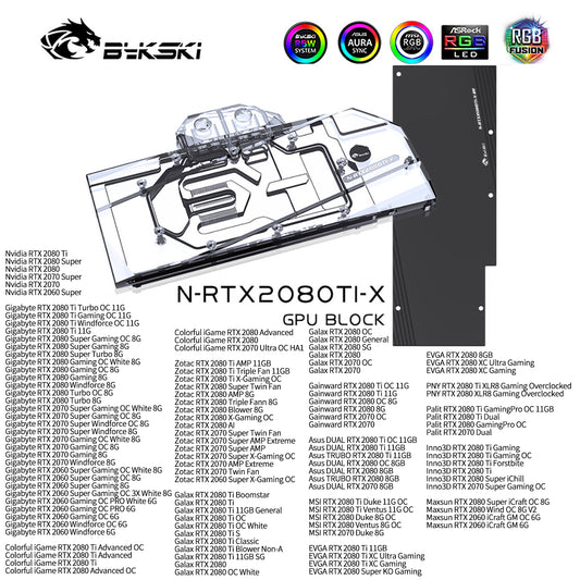 Bykski N-RTX2080TI-X Bloc de refroidissement par eau pour carte graphique à couverture complète, fond de panier exclusif pour Nvidia Founder Edition RTX2080/2080Ti