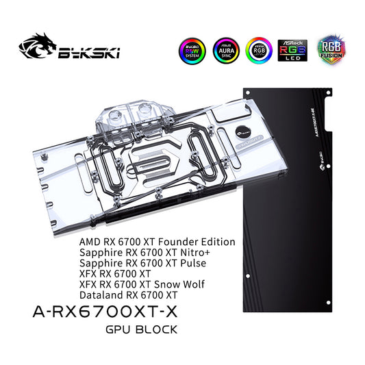 Bloc d'eau GPU Bykski RX 6700 pour AMD RX 6700XT saphir XFX ASRock A-RX6700XT-X, carte graphique à couverture complète refroidisseur d'eau