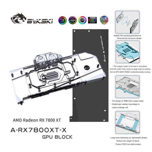 Bykski GPU Water Block For AMD Radeon RX 7800 XT, Full Cover With Backplate PC Water Cooling Cooler, A-RX7800XT-X