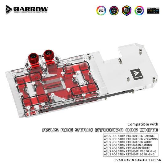 Barrow 3070 GPU Block Full Cover Graphics Card Water Cooling Blocks, For ASUS ROG STRIX RTX3070 08G GAMING, BS-ASS3070-PA