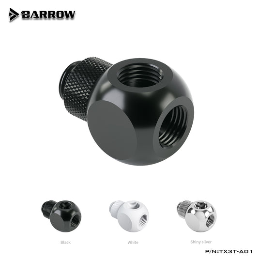 Barrow TX3T-A01 G1 / 4 "X3 Noir argent Extender rotation Adaptateur cubique 3 voies siège refroidissement par eau accessoires informatiques