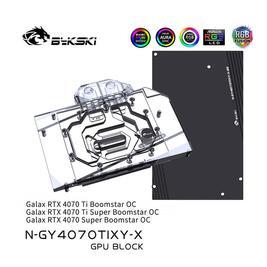 Bykski GPU Water Block For Galax RTX 4070Ti/4070Ti Super/4070 Super Boomstar, Full Cover With Backplate PC Water Cooling Cooler, N-GY4070TIXY-X