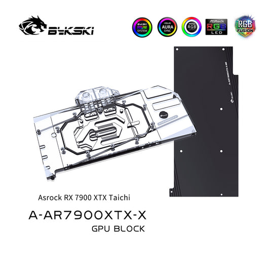 Bykski GPU Water Block For Asrock RX 7900 XTX Taichi, Full Cover With Backplate PC Water Cooling Cooler, A-AR7900XTX-X