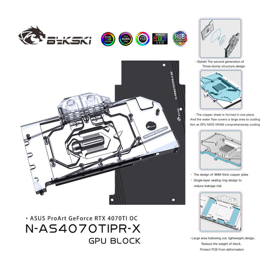 Bykski GPU Water Block For Asus ProArt RTX 4070 Ti OC, Full Cover With Backplate PC Water Cooling Cooler, N-AS4070TIPR-X