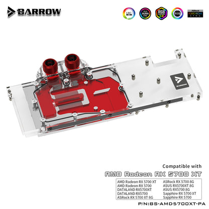 Barrow Full Cover Graphics Card Water Cooling Blocks,For AMD Founder Edition Radeon RX5700XT/RX5700, BS-AMD5700XT-PA
