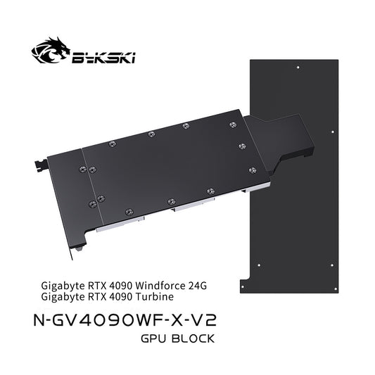 Bykski GPU Block For Gigabyte RTX 4090 Windforce 24G / 4090 Turbine, High Heat Resistance Material POM + Full Metal Construction, With Backplate Full Cover GPU Water Cooling Cooler Radiator Block, N-GV4090WF-X-V2