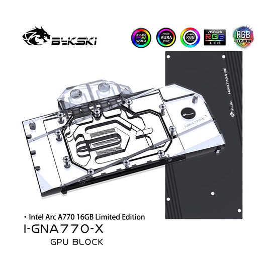 Bykski GPU Water Block For Gunnir Intel Arc A770 16GB Limited, Full Cover With Backplate PC Water Cooling Cooler,  I-GNA770-X