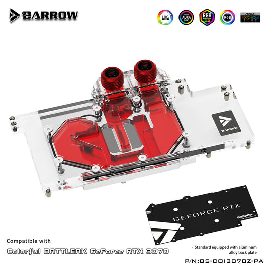 Barrow 3070 GPU Water Block For COLORFUL Battle-AX RTX 3070, Full Cover ARGB GPU Cooler, BS-COI3070Z-PA