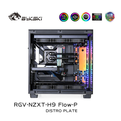 Bykski Distro Plate For NZXT H9 Flow Case, Acrylic Waterway Board Combo DDC Pump, 5V A-RGB, RGV-NZXT-H9 Flow-P