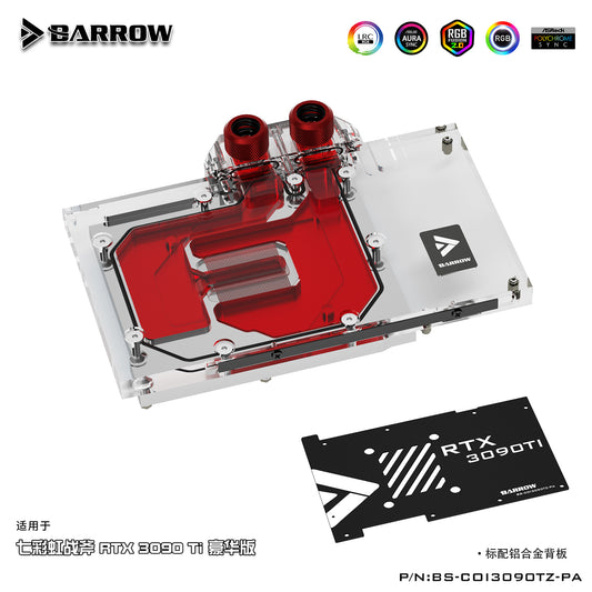 Barrow 3090 GPU Water Block For Colorful BATTLE AX 3090 Ti, Full Cover 5v ARGB GPU Cooler, BS-COI3090TZ-PA