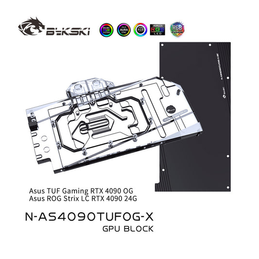 Bykski GPU Water Block For Asus TUF Gaming RTX 4090 OG / ROG Strix LC RTX 4090 24G, Full Cover With Backplate PC Water Cooling Cooler, N-AS4090TUFOG-X