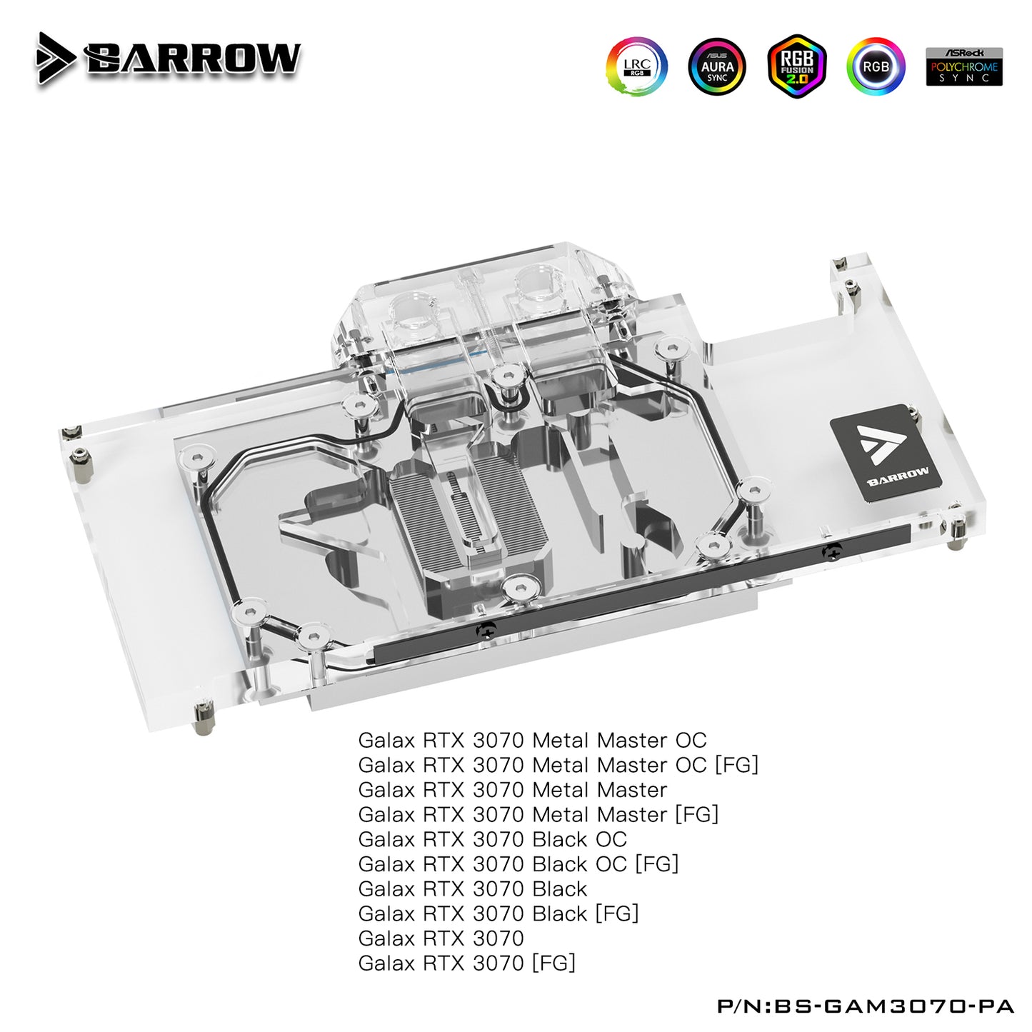 Barrow 3070 GPU Water Block For GALAX Geforce RTX 3070 MATELTOP, Full Cover ARGB GPU Cooler, BS-GAM3070-PA