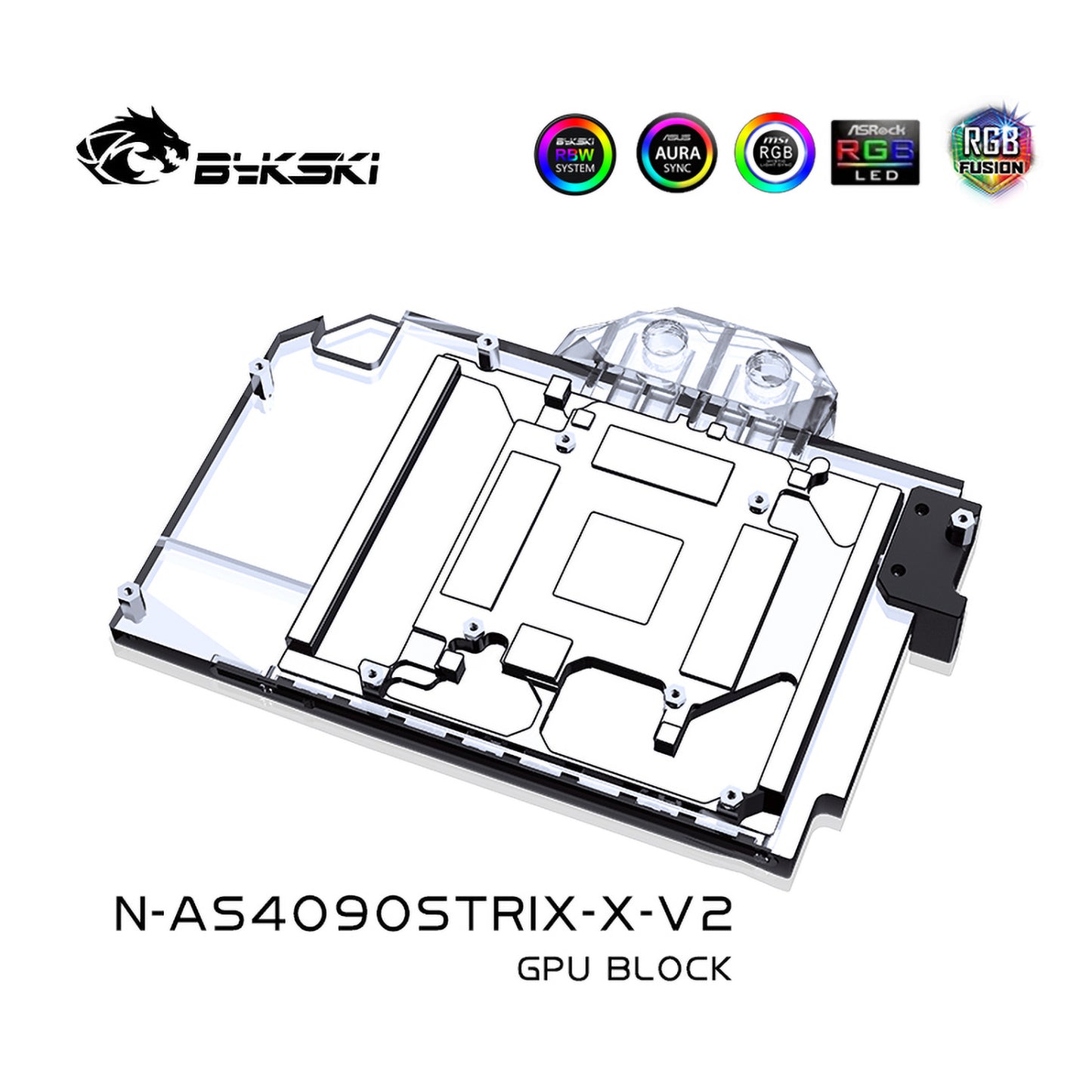 Bykski GPU Water Block For Asus ROG Strix / TUF RTX 4090 , Full Cover With Backplate PC Water Cooling Cooler, N-AS4090STRIX-X-V2