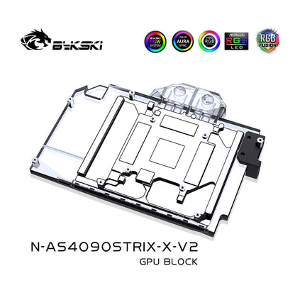 Bloc d'eau GPU Bykski pour Asus ROG Strix / TUF RTX 4090, couverture complète avec refroidisseur de refroidissement par eau pour PC de plaque arrière, N-AS4090STRIX-X 