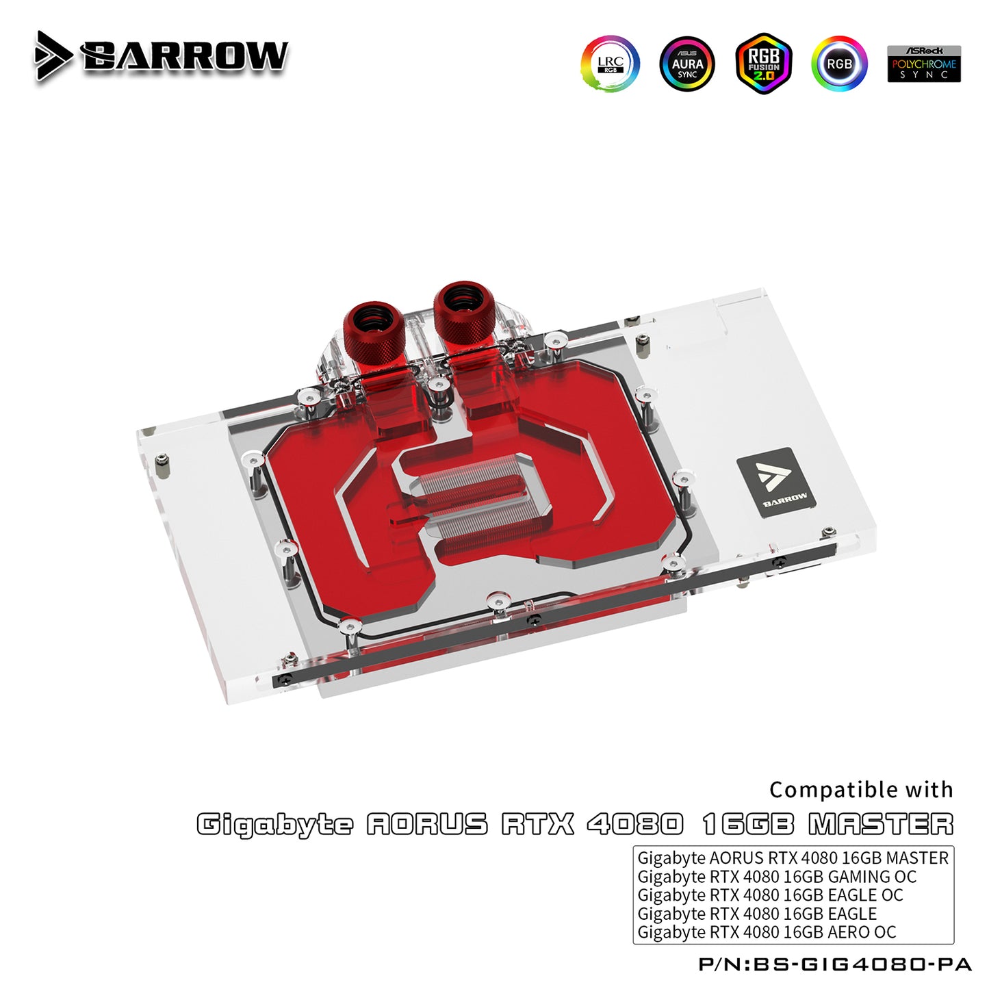 Barrow GPU Water Block For Gigabyte RTX 4080 Gaming OC 16GB/Aorus RTX 4080 Master 24G, Full Cover With Backplate PC Water Cooling Cooler, BS-GIG4080-PA