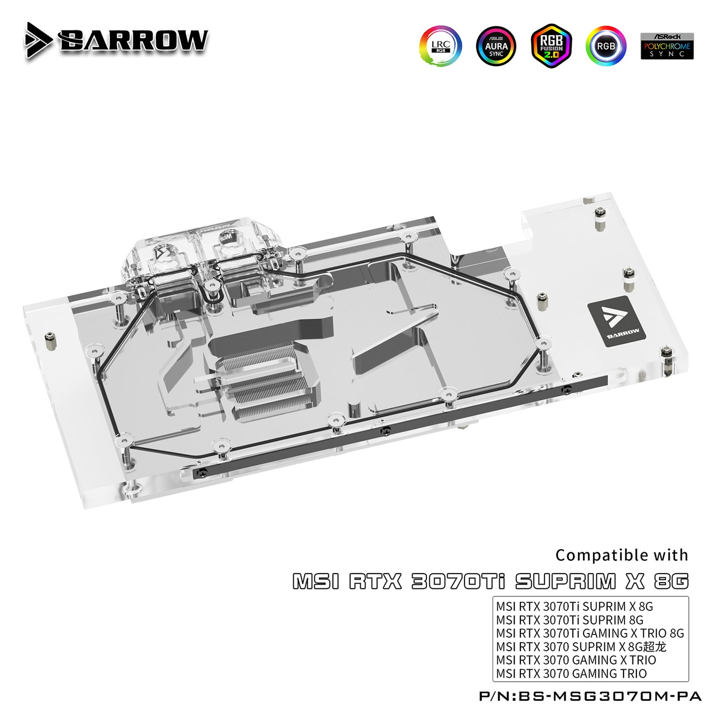 Barrow 3070 GPU Water Block For MSI RTX 3070Ti GAMING X TRIO, Full Cover ARGB GPU Cooler, PC Water Cooling, BS-MSG3070M-PA