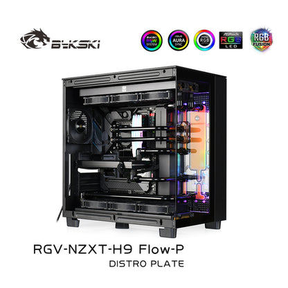 Bykski Distro Plate Kit For NZXT H9 Flow Case, 5V A-RGB Complete Loop For Single GPU PC Building, Water Cooling Waterway Board, RGV-NZXT-H9 Flow-P