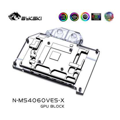 Bykski GPU Water Block For MSI RTX 4060 Ventus 2X / Gaming X / MLG, Full Cover With Backplate PC Water Cooling Cooler, N-MS4060VES-X