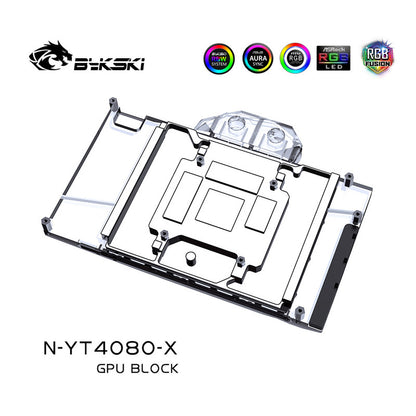 Bykski GPU Water Block For Yeston RTX 4080 16G D6X Sugar, Full Cover With Backplate PC Water Cooling Cooler, N-YT4080-X