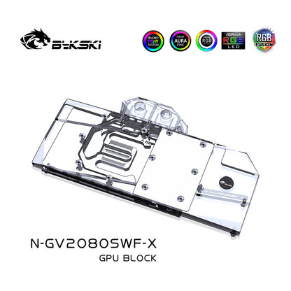 Bloc de refroidissement par eau GPU Bykski N-GV2080SWF-X pour Gigabyte RTX2080 Super Windforce OC 8G / RTX2070 Super Gaming OC 8G