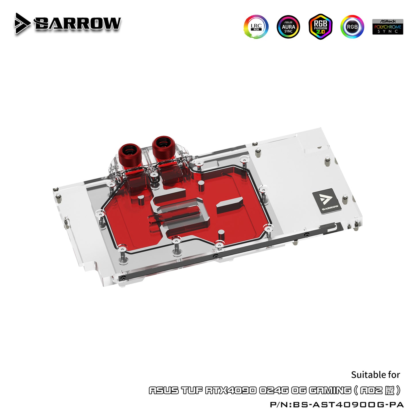 Barrow GPU Water Block For Asus TUF RTX 4090 O24G OG Gaming A02 Version, Full Cover With Backplate PC Water Cooling Cooler, BS-AST4090OG-PA