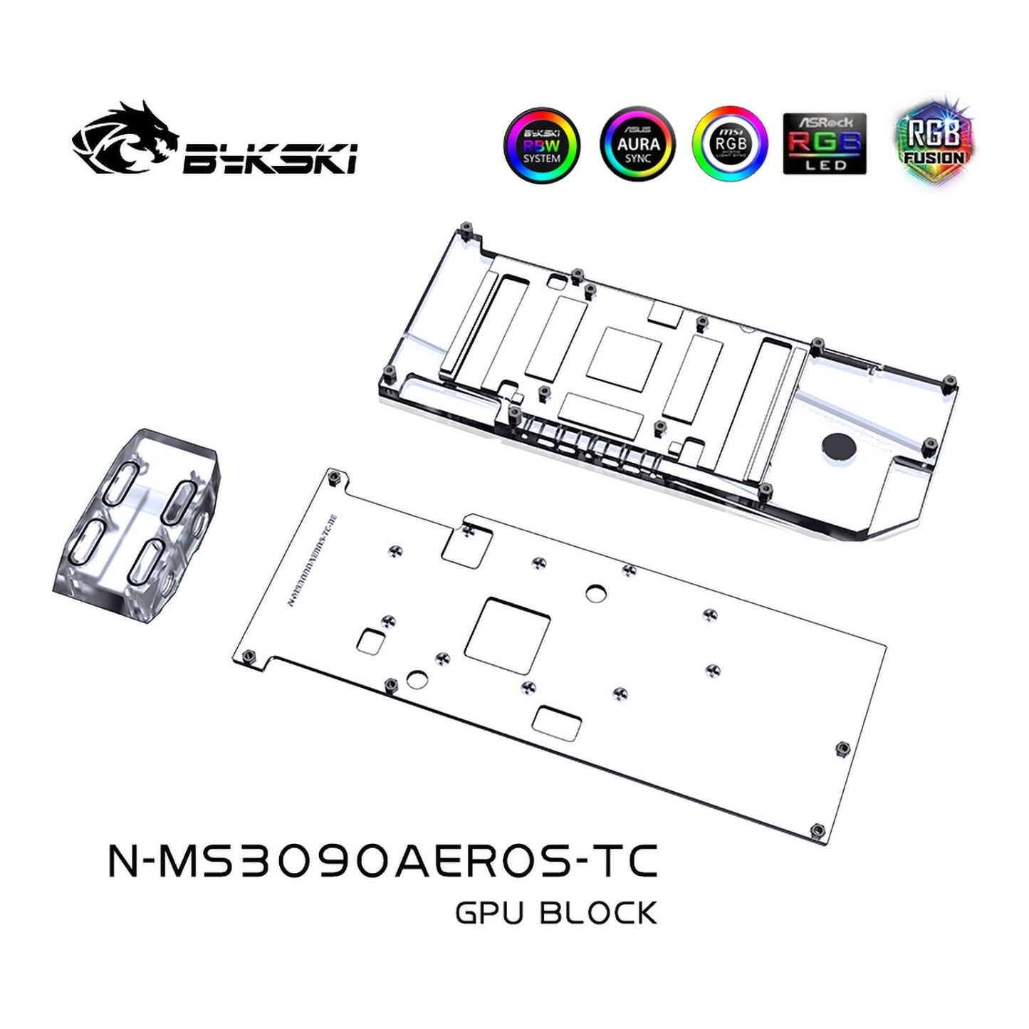 Bykski GPU Block With Active Waterway Backplane Cooler For MSI RTX 3090/3080 Areo S, N-MS3090AEROS-TC