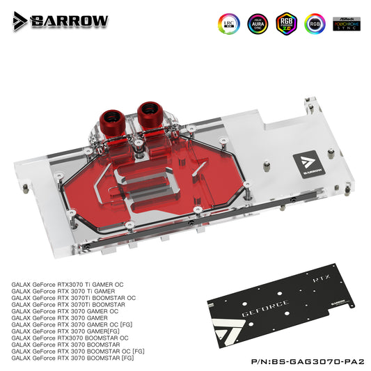 Barrow 3070 GPU Water Block For GALAX 3070 GAMER OC, Full Cover ARGB GPU Cooler, BS-GAG3070-PA