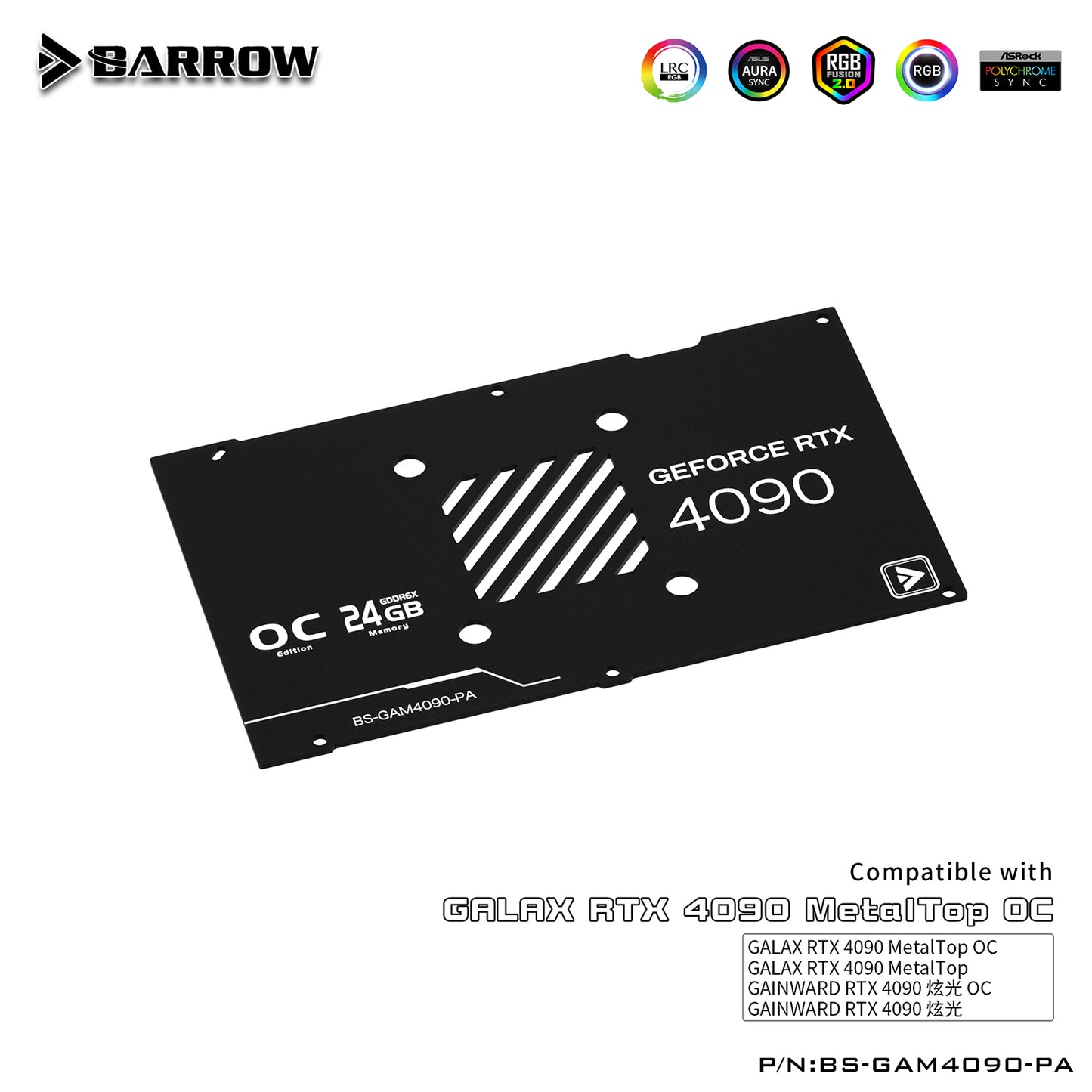 Barrow GPU Water Block For Galax RTX 4090 MetalTop OC GPU Card  Full Cover Water Cooler , With Backplane BS-GAM4090-PA
