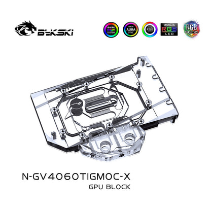 Bykski GPU Water Block For Gigabyte RTX 4060 Ti Gaming OC 16G / 8G, Full Cover With Backplate PC Water Cooling Cooler, N-GV4060TIGMOC-X