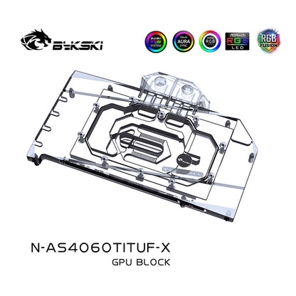 Bykski GPU Water Block For Asus RTX 4060 Ti TUF / Atlas Shark / ROG Strix , Full Cover With Backplate PC Water Cooling Cooler, N-AS4060TITUF-X