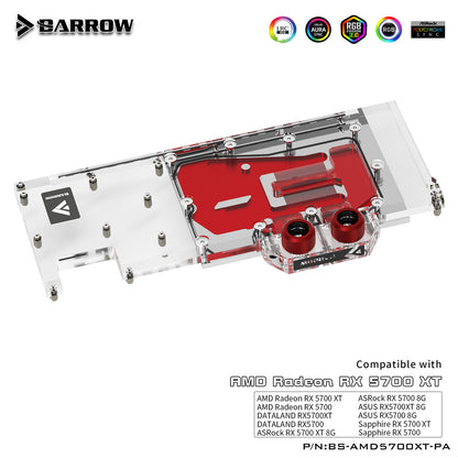 Barrow BS-AMD5700XT-PA, blocs de refroidissement par eau de carte graphique à couverture complète, pour AMD Founder Edition Radeon RX5700XT/RX5700 