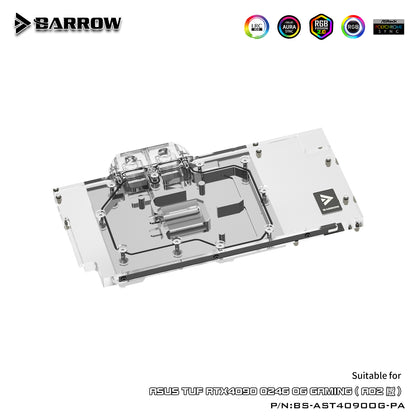 Barrow GPU Water Block For Asus TUF RTX 4090 O24G OG Gaming A02 Version, Full Cover With Backplate PC Water Cooling Cooler, BS-AST4090OG-PA