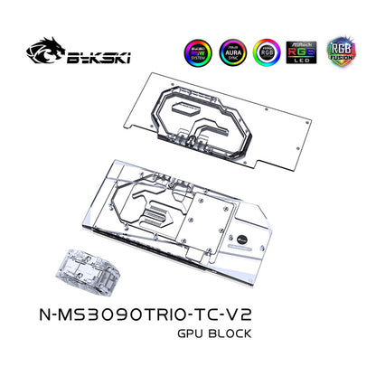 Bykski GPU Block With Active Waterway Backplane Cooler For MSI RTX 3090 3080 Gaming X Trio / Suprim X , N-MS3090TRIO-TC-V2