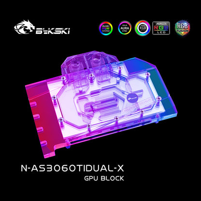 Bykski GPU Water Block For Asus Dual RTX 3060 Ti O8G , Full Cover With Backplate PC Water Cooling Cooler, N-AS3060TIDUAL-X