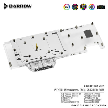 Barrow Full Cover Graphics Card Water Cooling Blocks,For AMD Founder Edition Radeon RX5700XT/RX5700, BS-AMD5700XT-PA