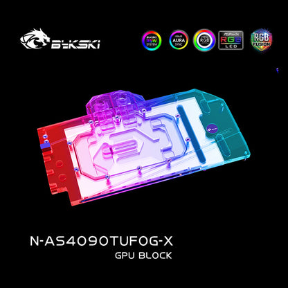 Bykski GPU Water Block For Asus TUF Gaming RTX 4090 OG / ROG Strix LC RTX 4090 24G, Full Cover With Backplate PC Water Cooling Cooler, N-AS4090TUFOG-X