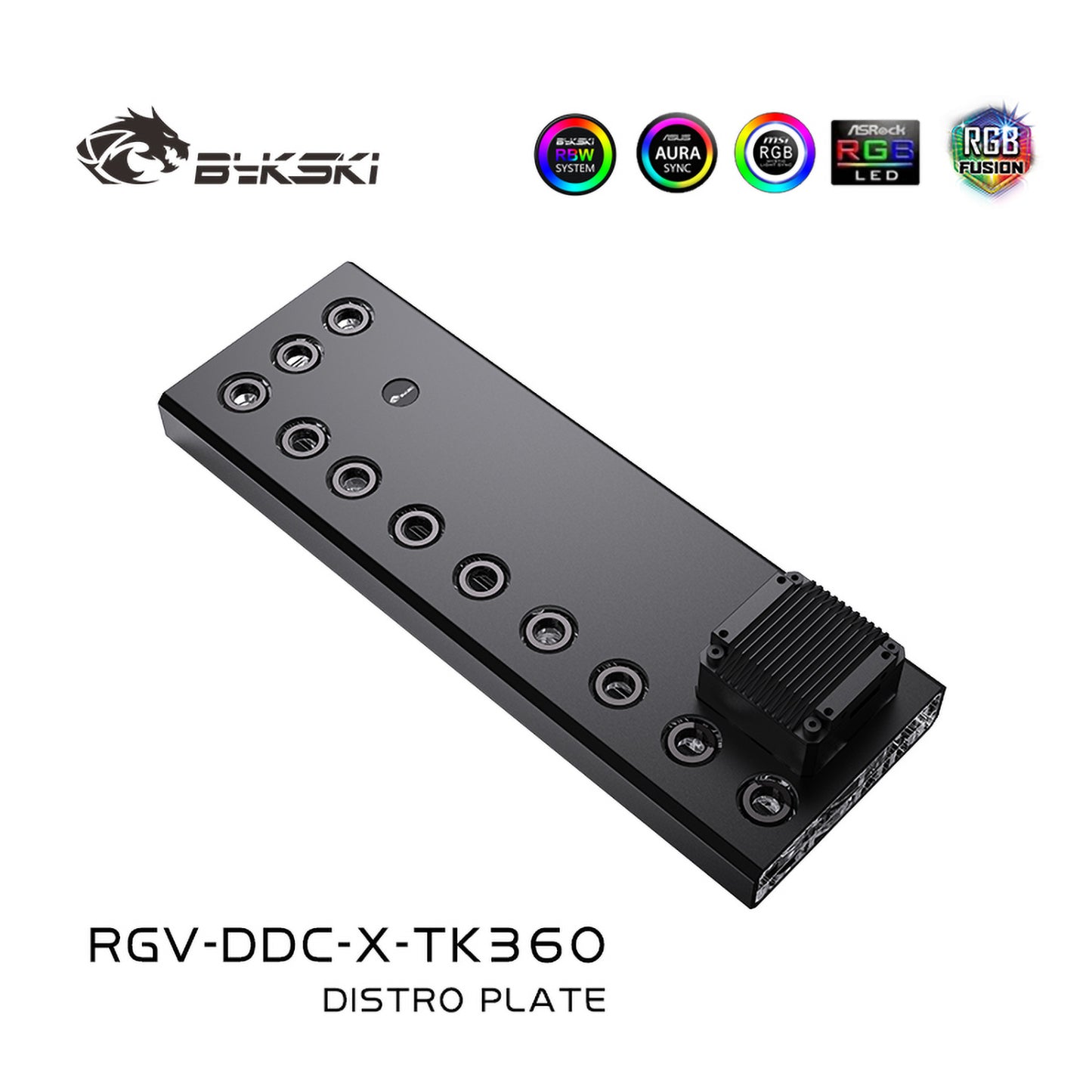Bykski Universal Type Distro Plate, Use The Installation Space Of The Radiator To Fix, Black Matte Acrylic Material, Waterway Board For Water Cooling System, RGV-DDC-X-TK120 RGV-DDC-X-TK240 RGV-DDC-X-TK360