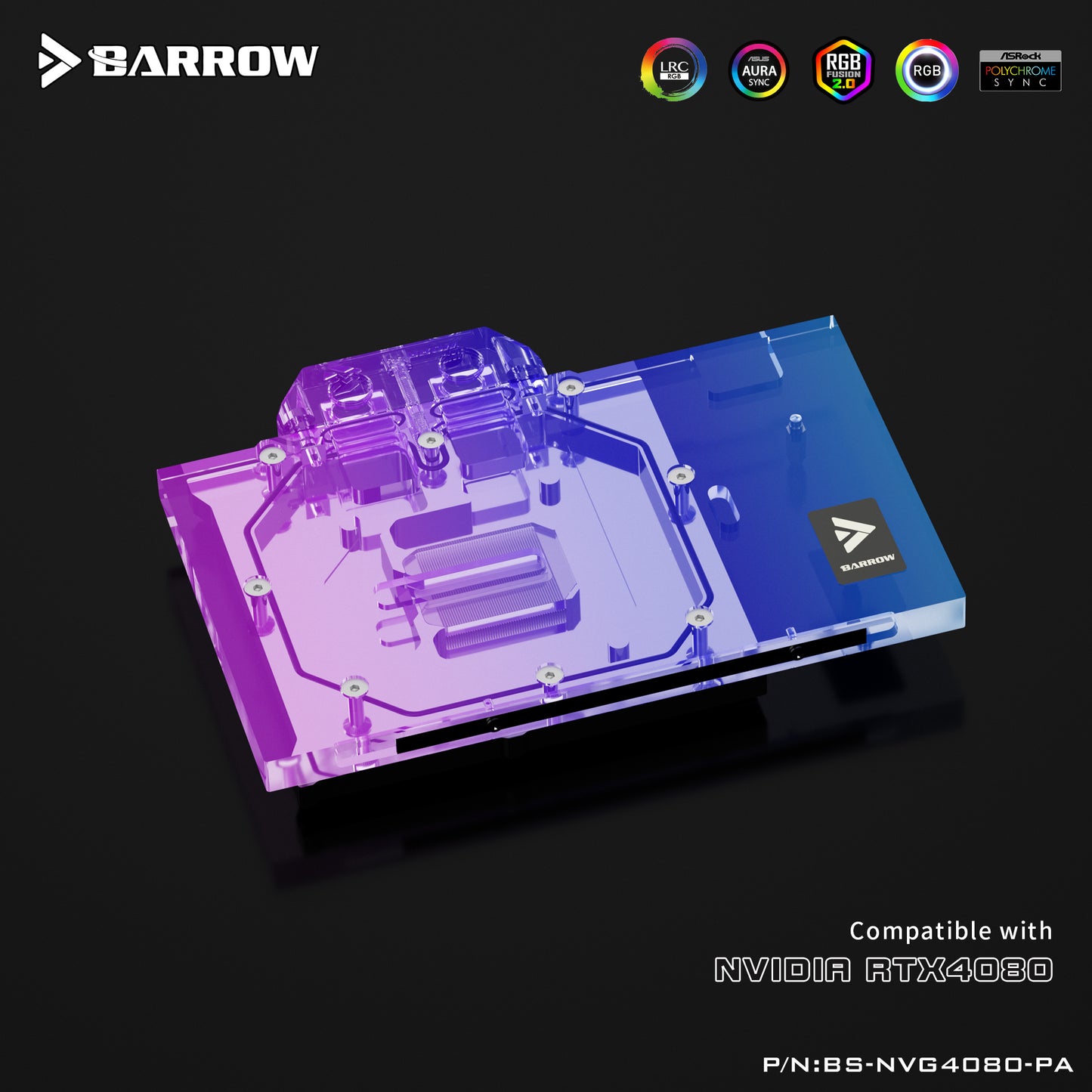 Barrow GPU Water Block For Nvidia RTX 4080 / 4080 Super Founders Edition, Full Cover With Backplate PC Water Cooling Cooler, BS-NVG4080-PA