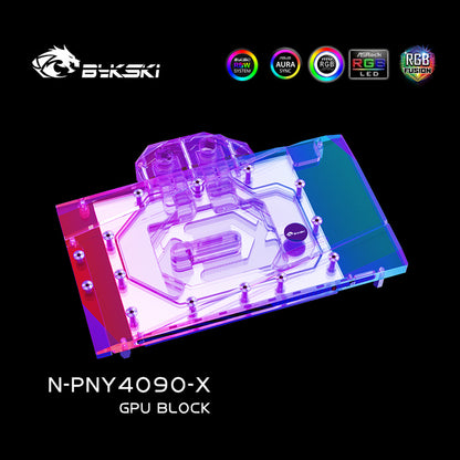 Bykski GPU Water Block For PNY RTX 4090 24GB XLR8 Gaming VERTO EPIC-X ARGB OC, Full Cover With Backplate PC Water Cooling Cooler, N-PNY4090-X