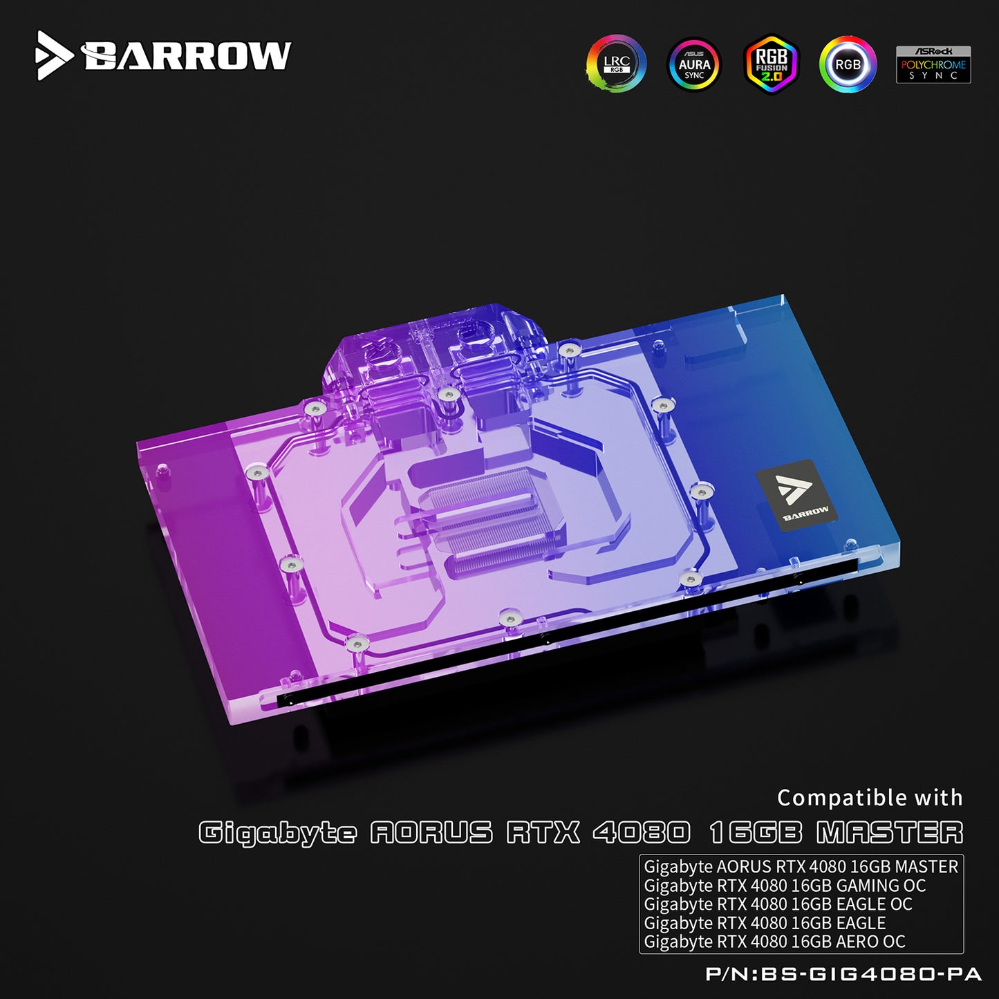 Barrow GPU Water Block For Gigabyte RTX 4080 Gaming OC 16GB/Aorus RTX 4080 Master 24G, Full Cover With Backplate PC Water Cooling Cooler, BS-GIG4080-PA
