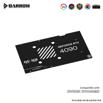 Barrow GPU Water Block For Nvidia RTX 4090 Founders Edition, Full Cover With Backplate PC Water Cooling Cooler, BS-NVG4090-PA