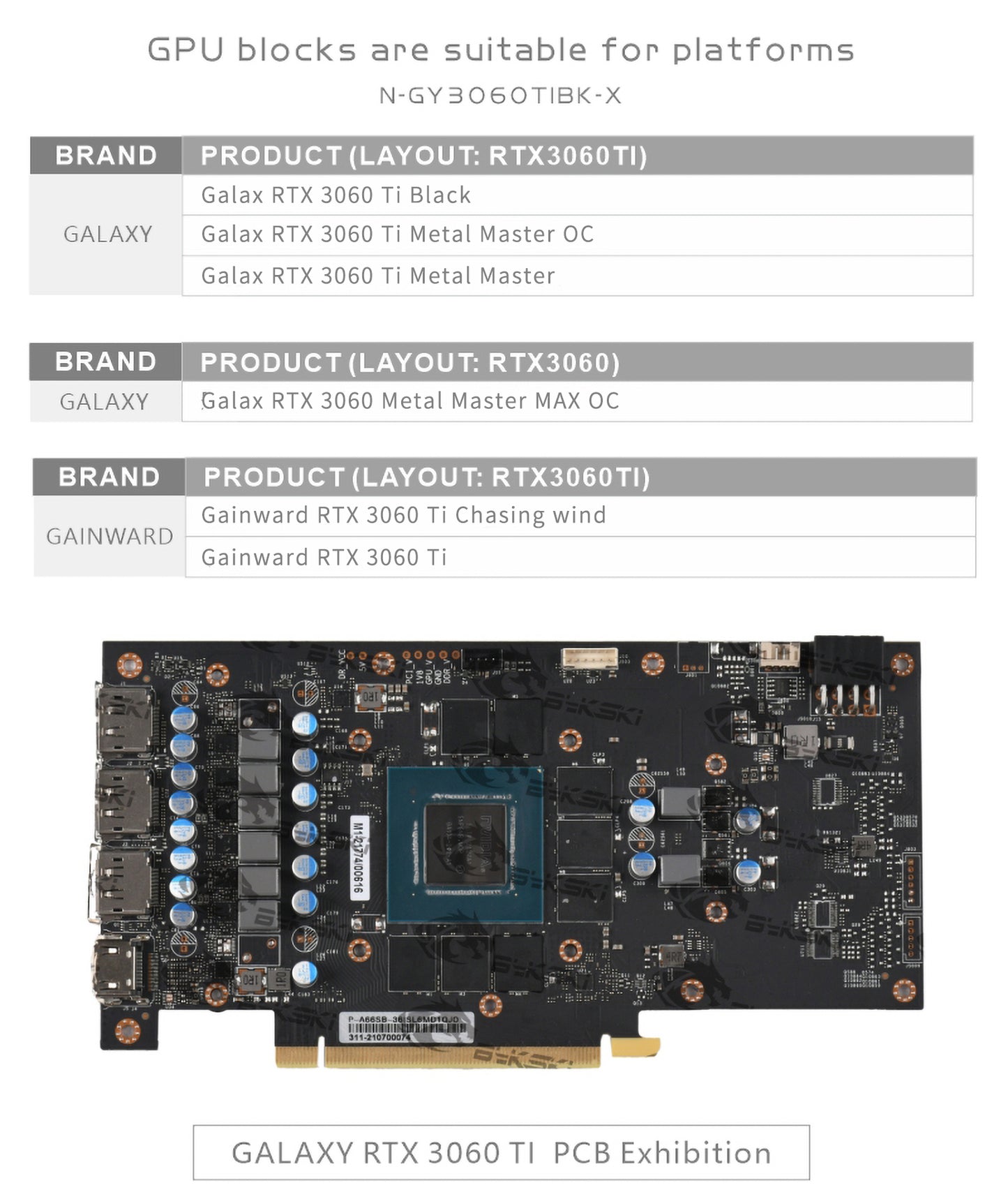 Bykski GPU Water Block For Galax GeForce RTX 3060Ti/3060 Metal Master, Gainward 3060Ti, Full Cover With Backplate PC Water Cooling Cooler, N-GY3060TIBK-X