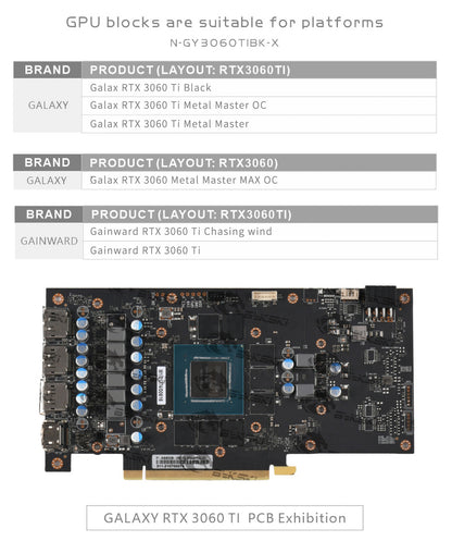 Bloc d'eau GPU Bykski pour GALAX GeForce RTX3060 Ti, couverture complète avec refroidisseur de refroidissement par eau PC de plaque arrière, N-GY3060TIBK-X 