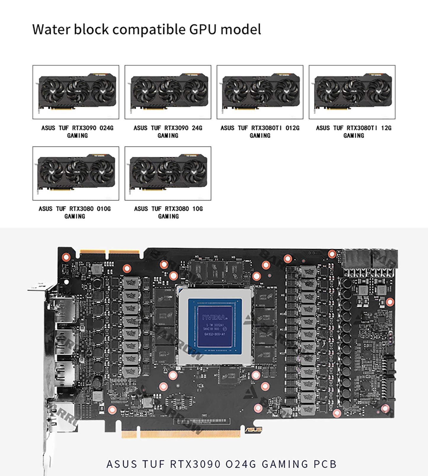 Barrow 3090 3080 Water Block Backplane Block For ASUS TUF 3090 3080 Gaming, All Around Cooler | Water Cooling Block