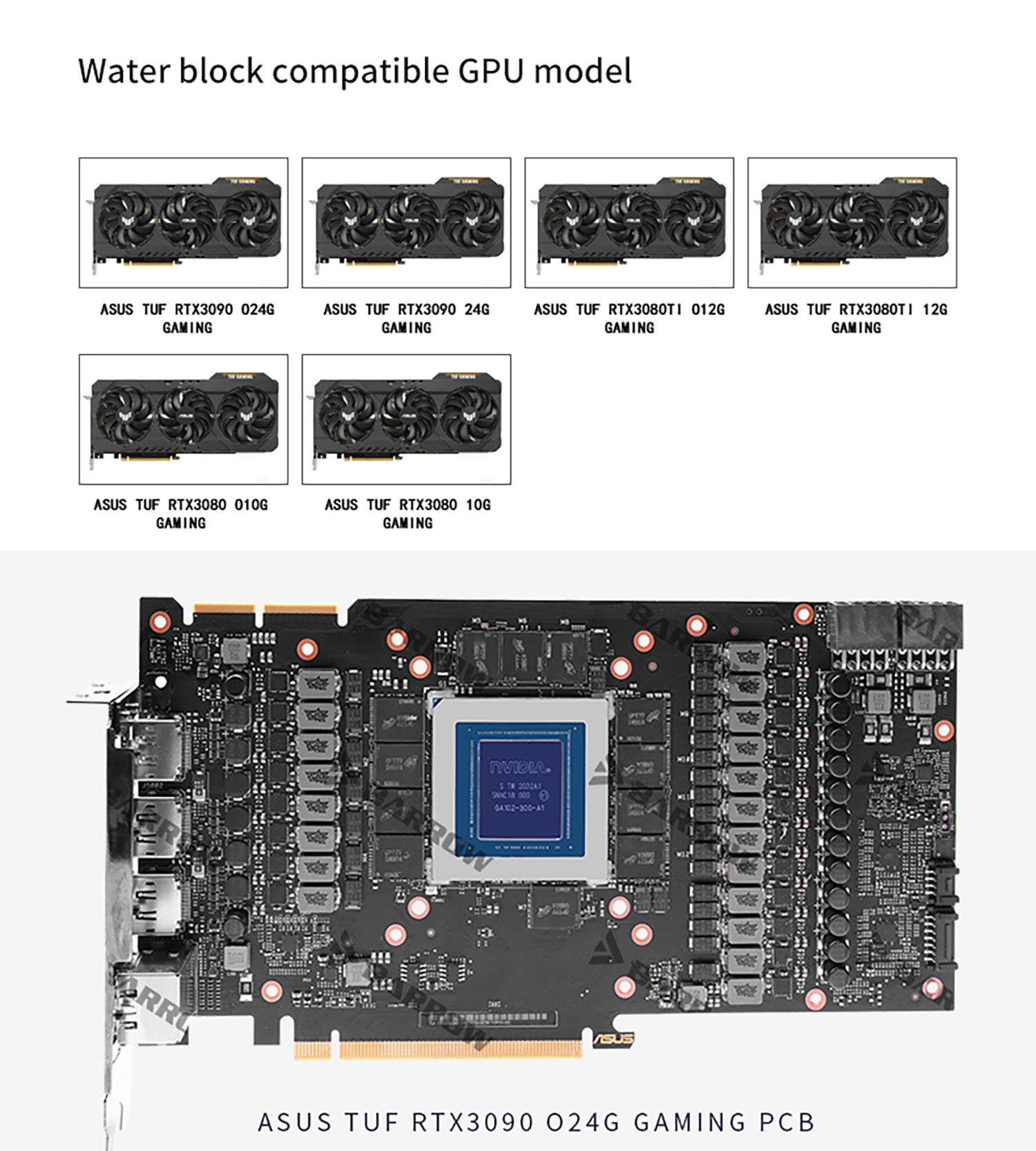 Barrow 3090 3080 Water Block Backplane Block For ASUS TUF 3090 3080 Gaming, All Around Cooler | Water Cooling Block