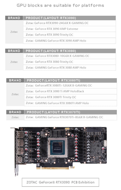 Bloc de refroidissement par eau Bykski GPU pour ZOTAC RTX3090/3080 GAMING OC, refroidisseur de refroidissement liquide pour carte graphique, N-ST3090XG-X-V2