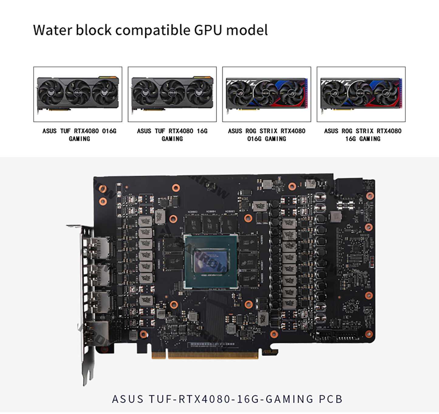 Barrow GPU Water Block For Asus Tuf / Rog Stirx RTX 4080 Gaming , Full Cover With Backplate PC Water Cooling Cooler, BS-AST4080-PA